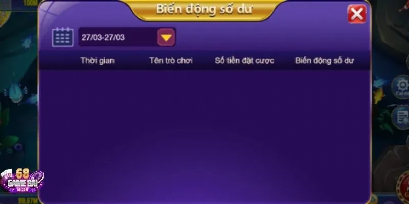 Dễ dàng xem biến động số dư tại Bắn Cá 68gamebai