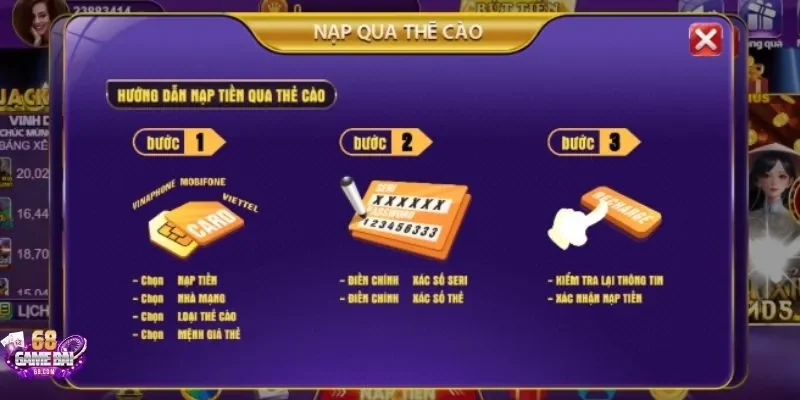 68 game bài hướng dẫn nạp tiền chi tiết