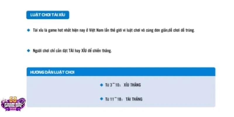 68gamebai cung cấp luật chơi Tài Xỉu rất chi tiết