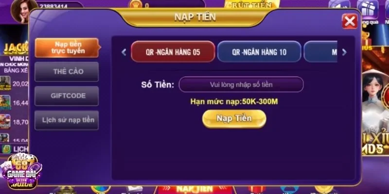 Nạp tiền qua ngân hàng tại 68 game bai