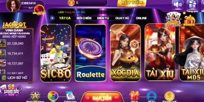 Nhà cái 68gamebai hiện đã chia thành nhiều sảnh game riêng biệt