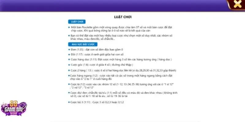 Tham khảo nhanh luật chơi Roulette 68 game bài