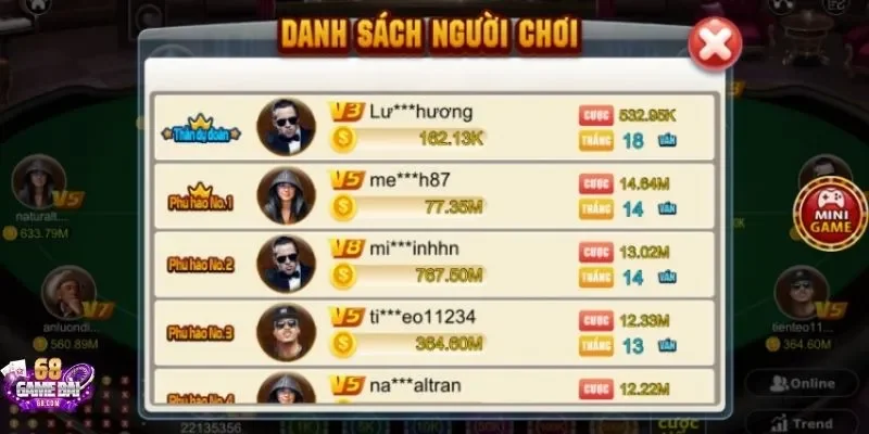 Thống kê danh sách bạn bè chơi Tài Xỉu MD5 rõ ràng